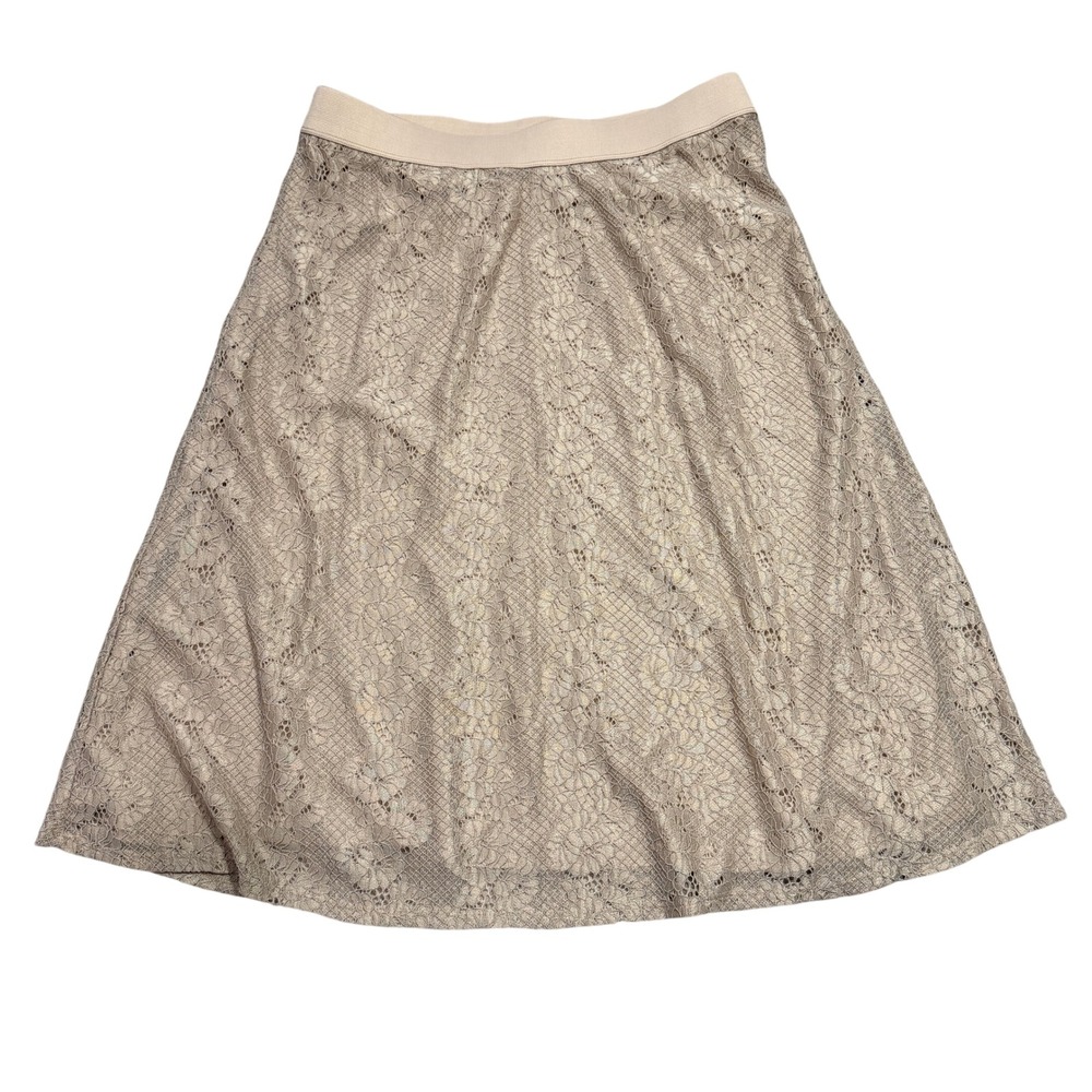 Cable & Gauge Womens XL Beige Floral Lace A Line Midi Skirt Elastic Waist‎